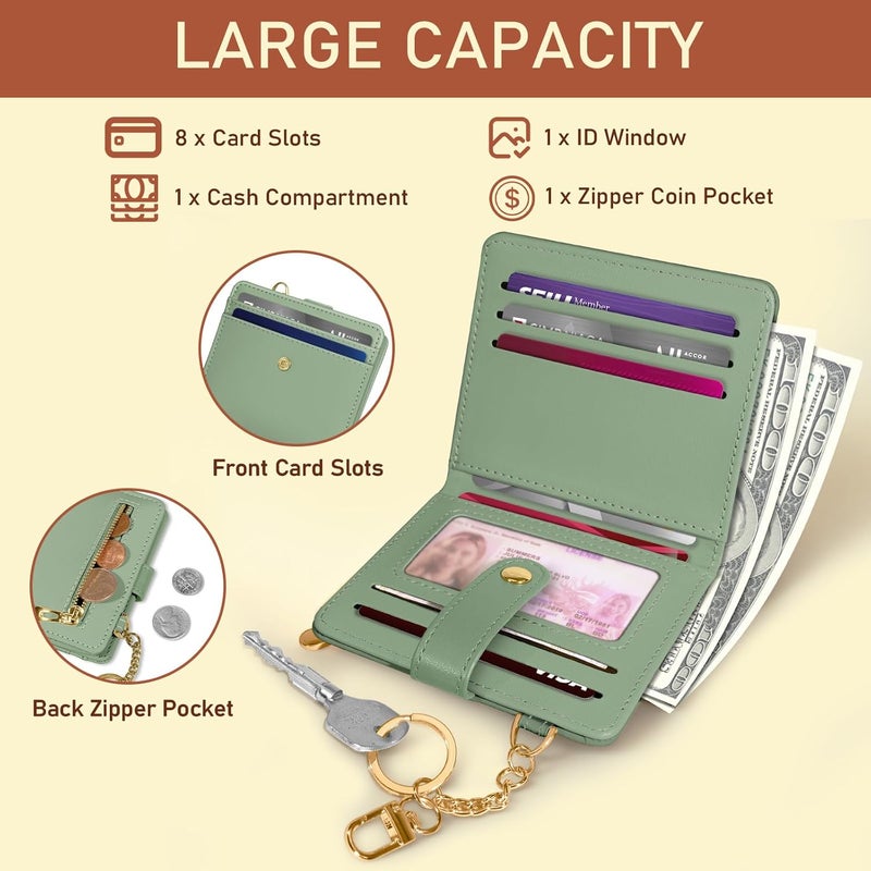 Jogjam Green Rfid Ladies Wallet, Small Slim Thin Compact Credit Card Women Wallet, PU Leather Bifold Cash Zipper Coin Pocket ID Window for Female - Image 4